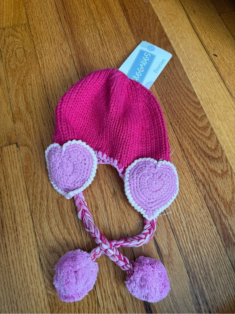 Kids Pink Heart Earflap Beanie